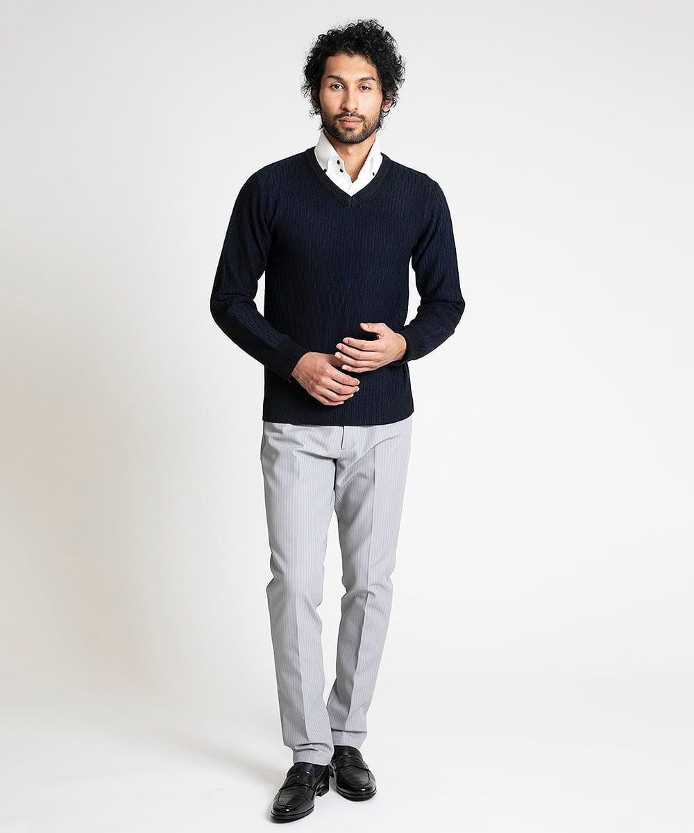 MNFAV11190 MICHEL KLEIN HOMME(ミッシェルクラン オム) 矢羽根柄 Vネックニット ネイビー