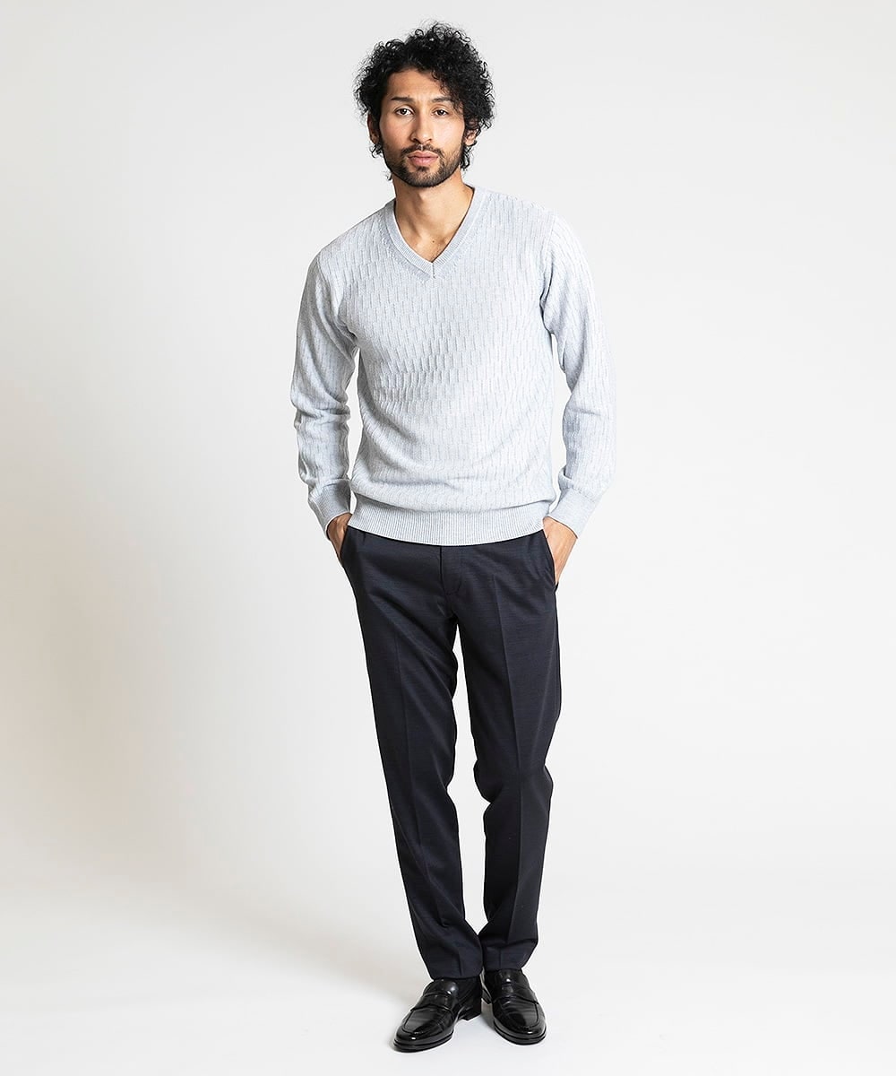 MNFAV11190 MICHEL KLEIN HOMME(ミッシェルクラン オム) 矢羽根柄 Vネックニット ホワイト