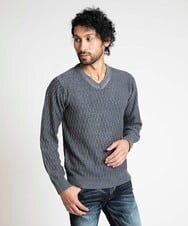 MNFAV11190 MICHEL KLEIN HOMME(ミッシェルクラン オム) 矢羽根柄 Vネックニット ダークグレー(93)