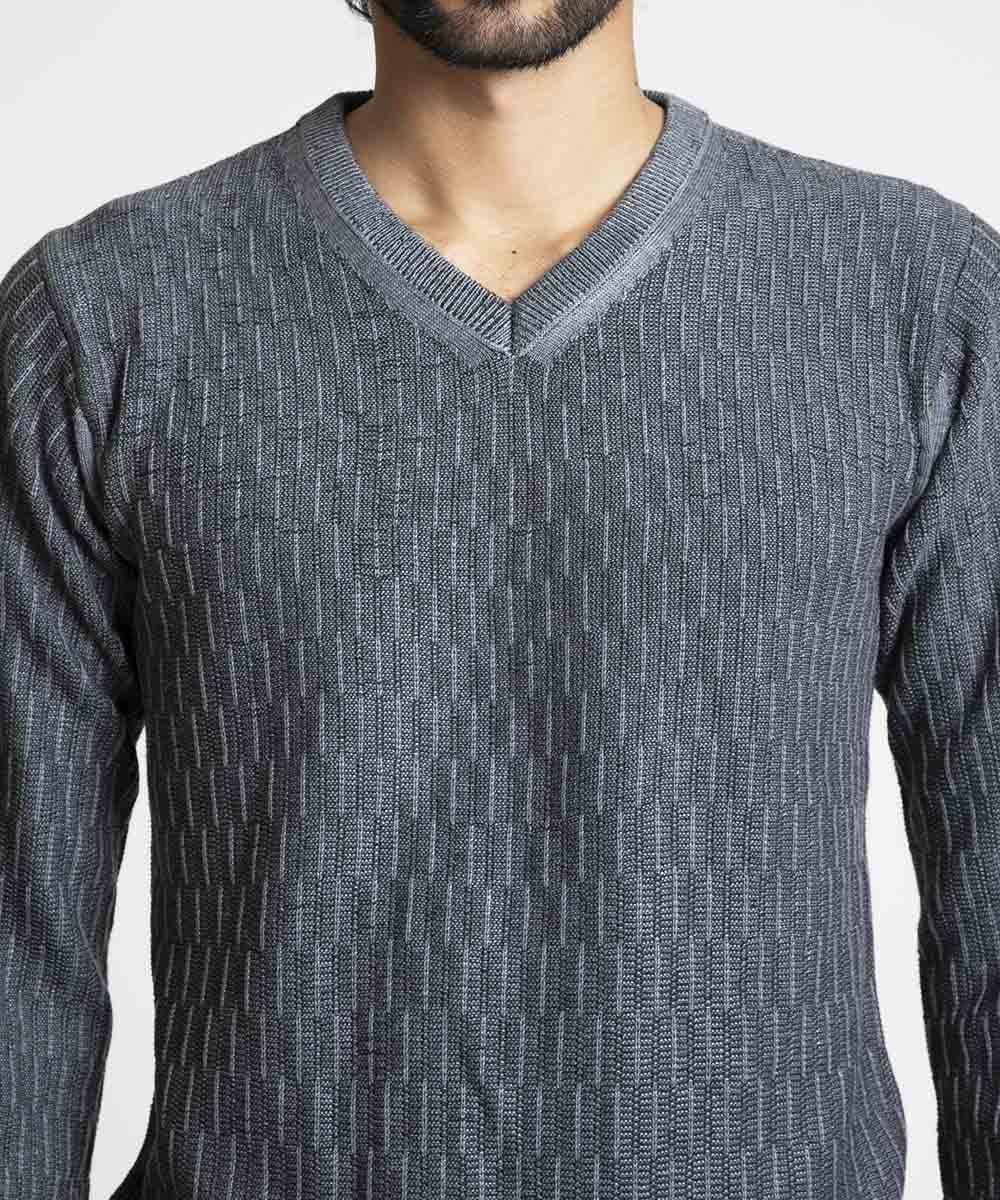 MNFAV11190 MICHEL KLEIN HOMME(ミッシェルクラン オム) 矢羽根柄 Vネックニット ダークグレー