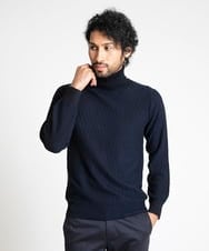 MNFAV13190 MICHEL KLEIN HOMME(ミッシェルクラン オム) 矢羽根柄 タートルネックニット ネイビー