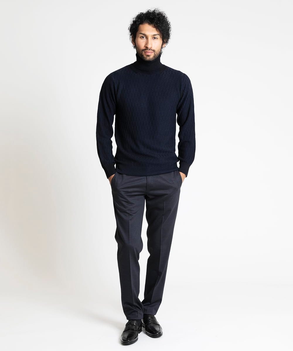 MNFAV13190 MICHEL KLEIN HOMME(ミッシェルクラン オム) 矢羽根柄 タートルネックニット ネイビー