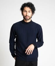 MNFAV14190 MICHEL KLEIN HOMME(ミッシェルクラン オム) ヘリンボンモックネックニット ネイビー(57)