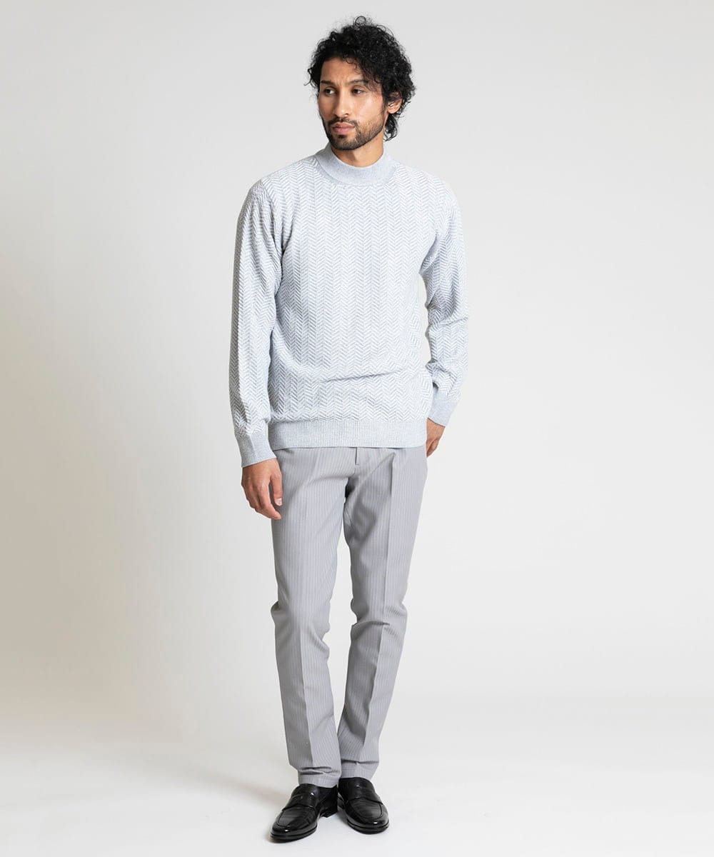 MNFAV14190 MICHEL KLEIN HOMME(ミッシェルクラン オム) ヘリンボンモックネックニット ホワイト