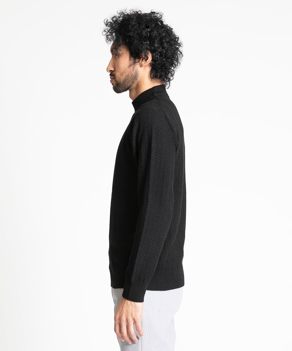 MNFAV14190 MICHEL KLEIN HOMME(ミッシェルクラン オム) ヘリンボンモックネックニット ブラック