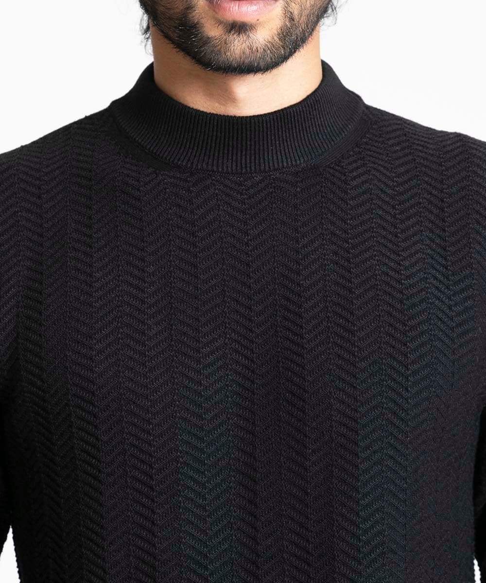 MNFAV14190 MICHEL KLEIN HOMME(ミッシェルクラン オム) ヘリンボンモックネックニット ブラック