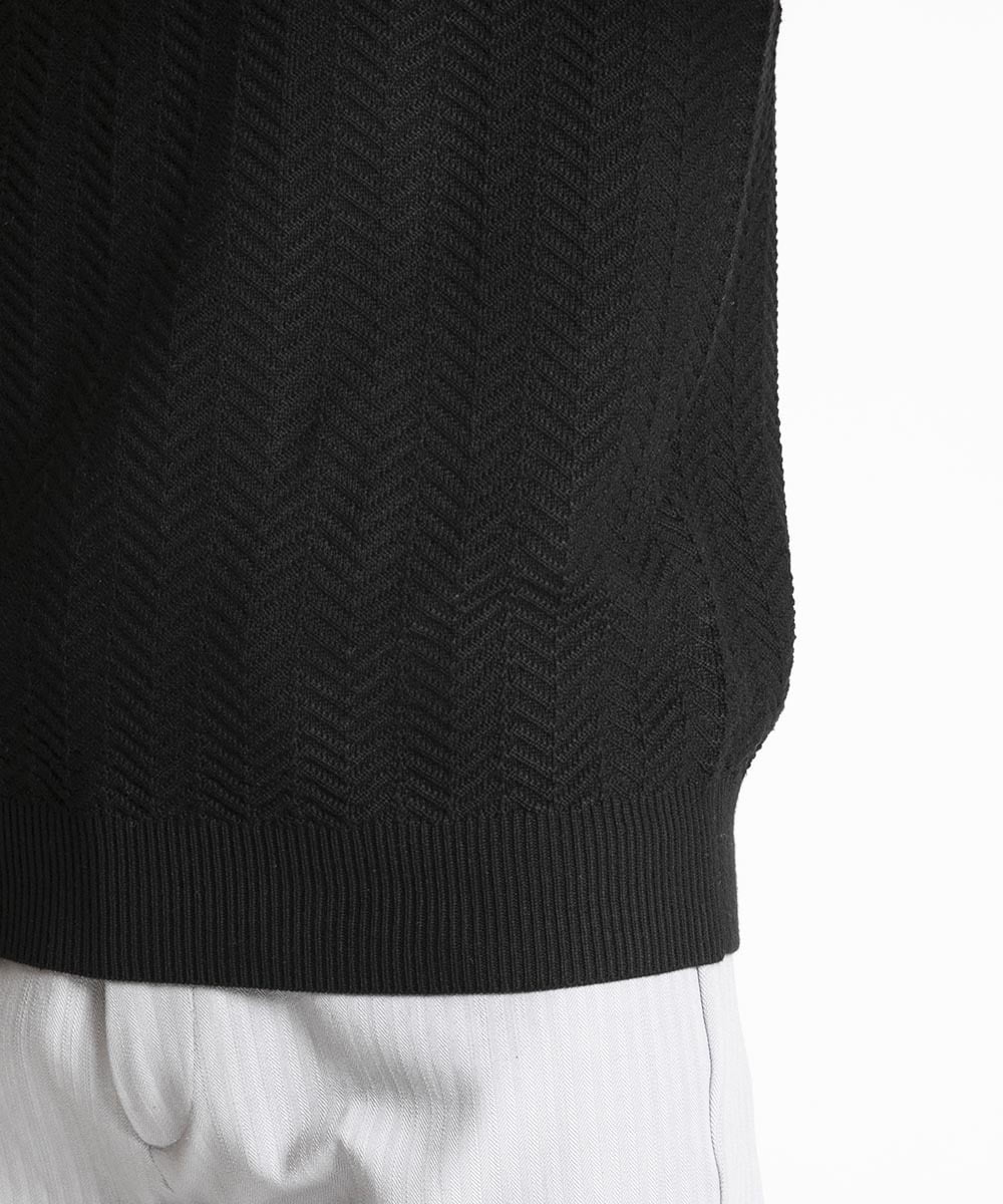 MNFAV14190 MICHEL KLEIN HOMME(ミッシェルクラン オム) ヘリンボンモックネックニット ブラック