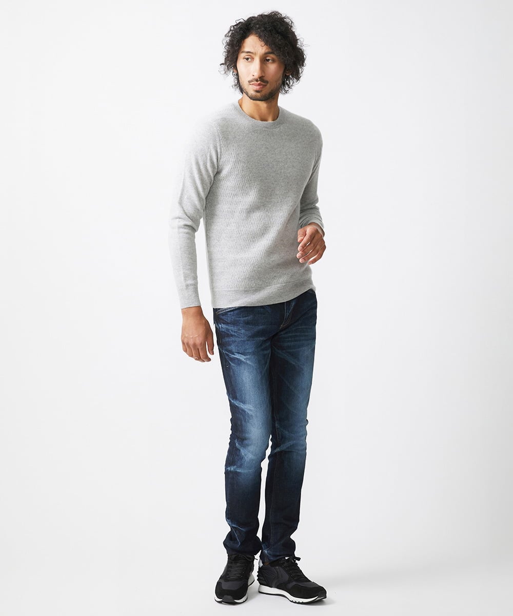 MNFCA58330 MICHEL KLEIN HOMME(ミッシェルクラン オム) ウェーブ柄カシミヤクルーネックニット ライトグレー