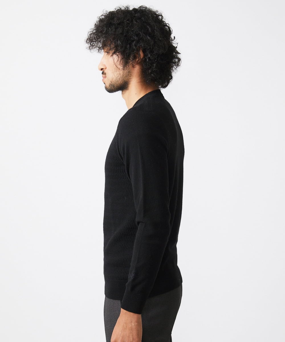 MNFCA58330 MICHEL KLEIN HOMME(ミッシェルクラン オム) ウェーブ柄カシミヤクルーネックニット ブラック