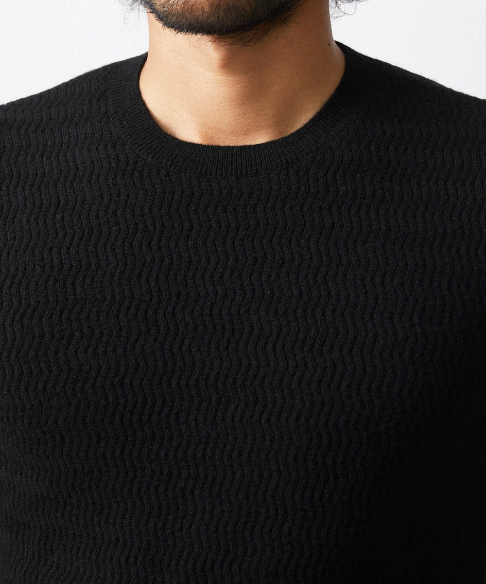 MNFCA58330 MICHEL KLEIN HOMME(ミッシェルクラン オム) ウェーブ柄カシミヤクルーネックニット ブラック