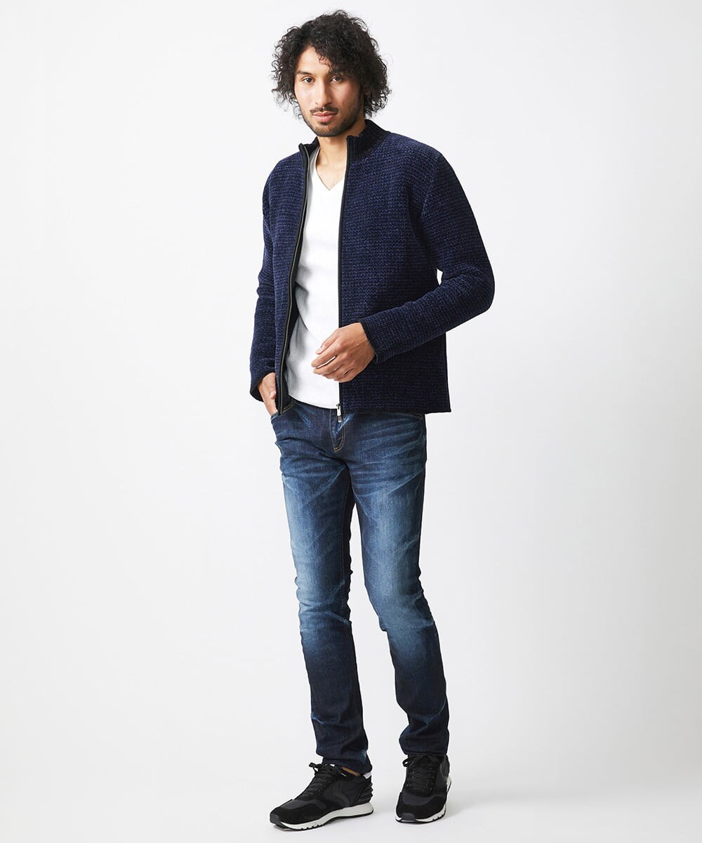 MNFCA80450 MICHEL KLEIN HOMME(ミッシェルクラン オム) 《日本製》モールスタンドZIPカーディガン ネイビー