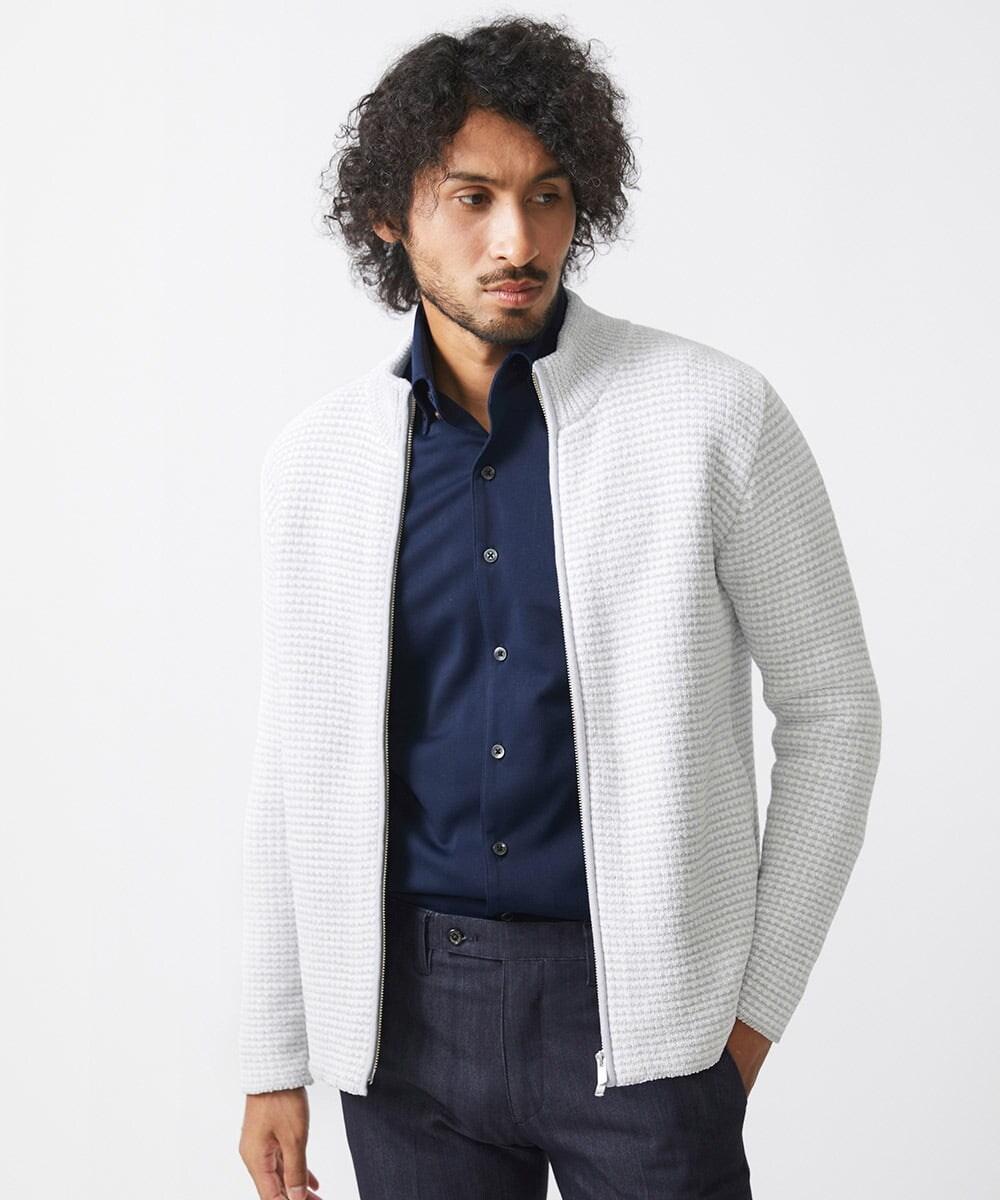 MNFCA80450 MICHEL KLEIN HOMME(ミッシェルクラン オム) 《日本製》モールスタンドZIPカーディガン ライトグレー