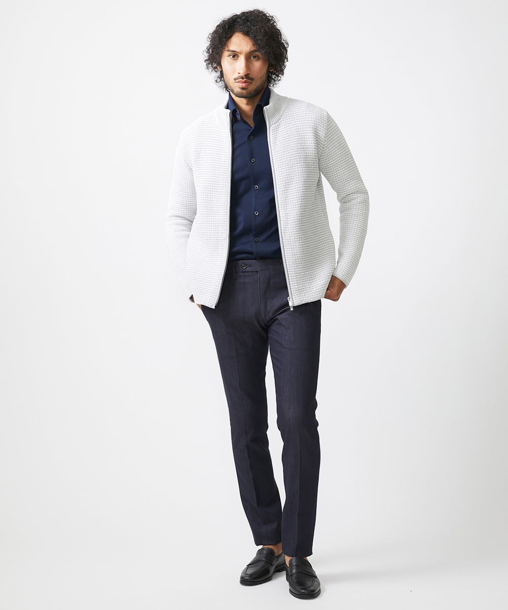 MNFCA80450 MICHEL KLEIN HOMME(ミッシェルクラン オム) 《日本製》モールスタンドZIPカーディガン ライトグレー