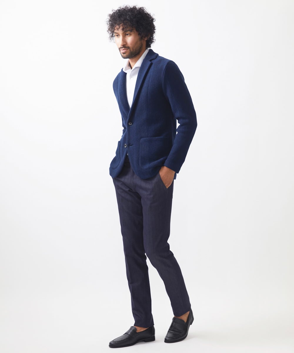 MNFCA81630 MICHEL KLEIN HOMME(ミッシェルクラン オム) 《日本製》へリンボン柄ウールニットジャケット ネイビー