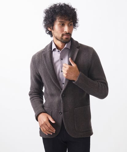 MNFCA81630 MICHEL KLEIN HOMME 《日本製》へリンボン柄ウールニットジャケット