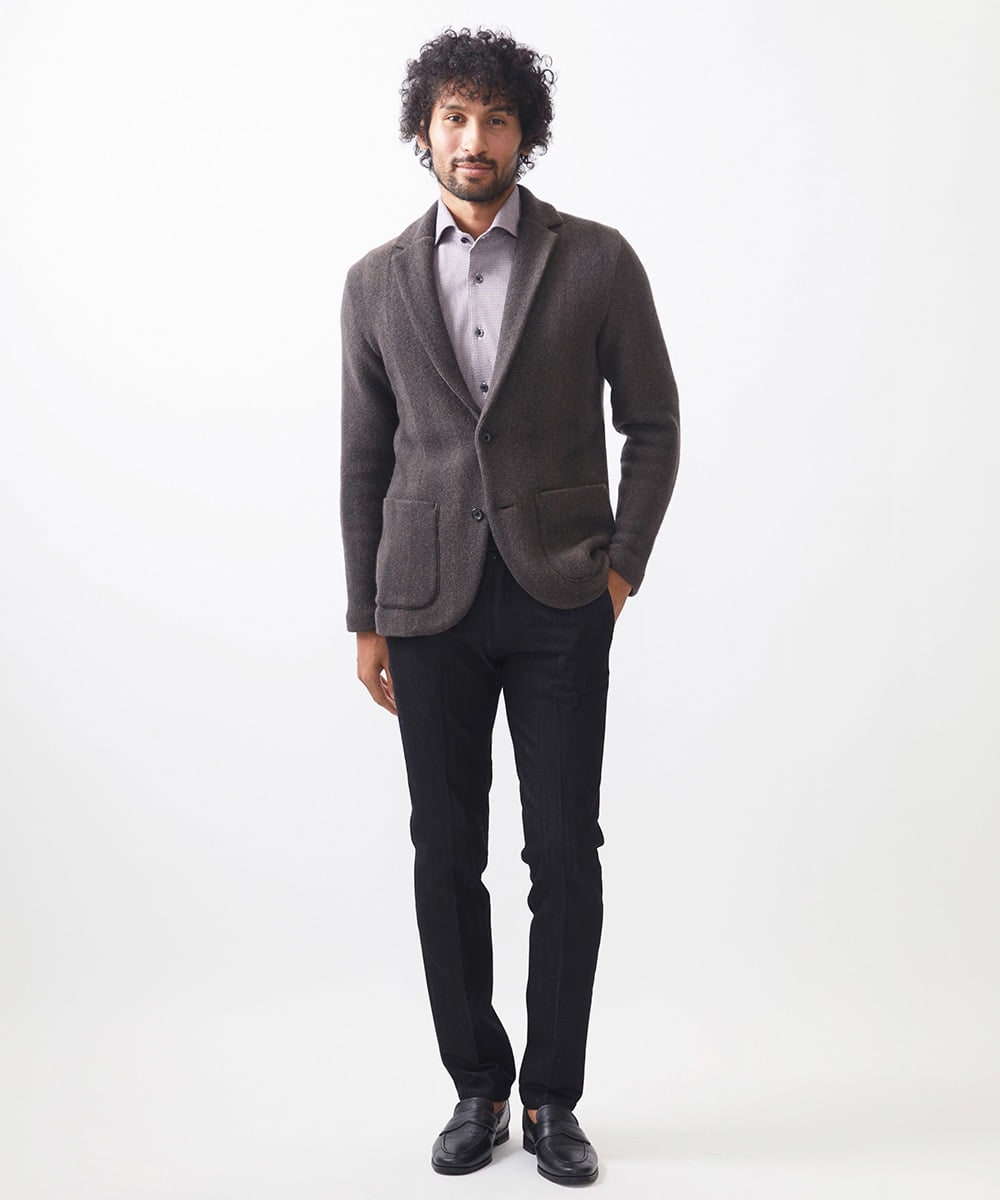 MNFCA81630 MICHEL KLEIN HOMME(ミッシェルクラン オム) 《日本製》へリンボン柄ウールニットジャケット ブラウン