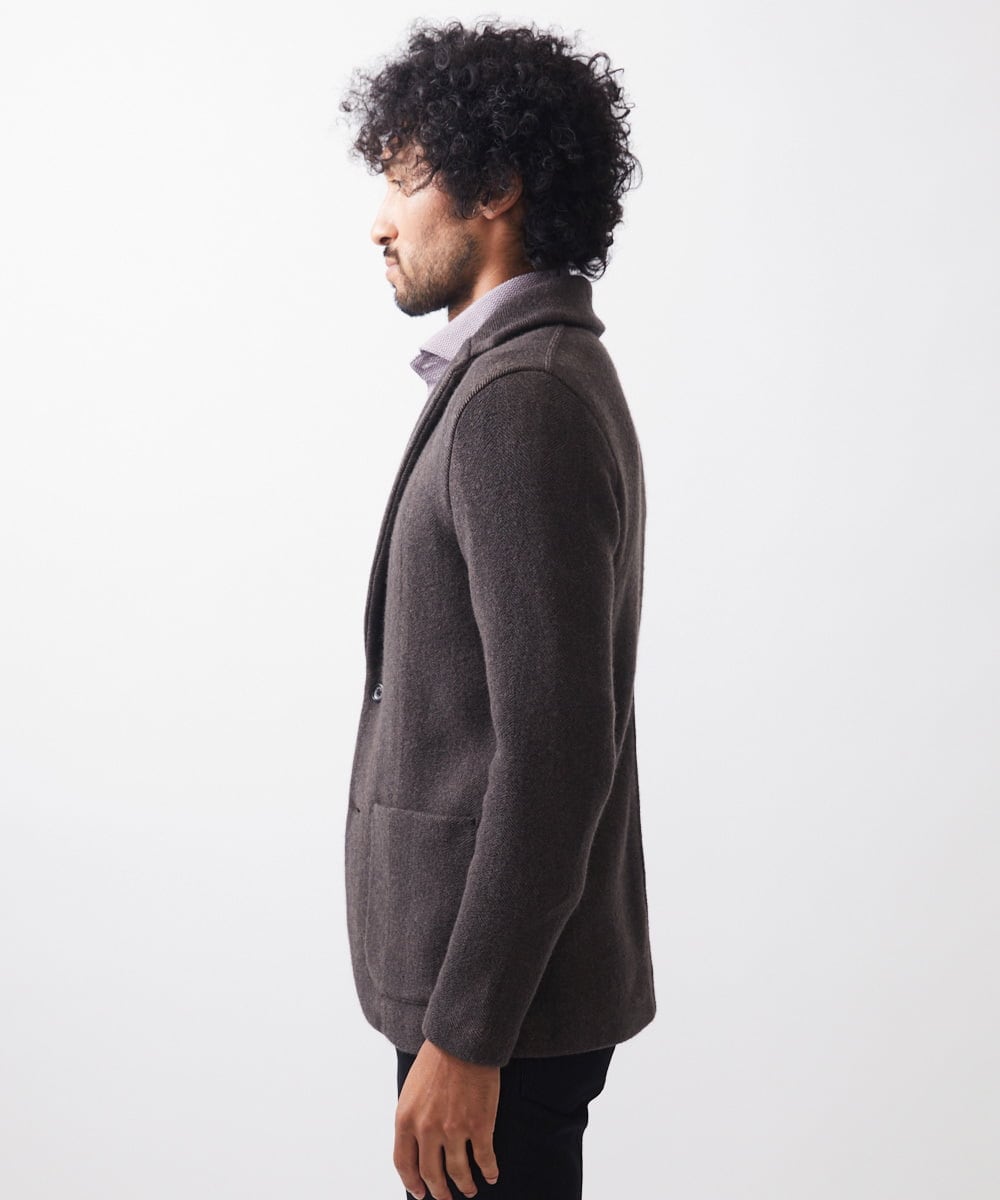 MNFCA81630 MICHEL KLEIN HOMME(ミッシェルクラン オム) 《日本製》へリンボン柄ウールニットジャケット ブラウン