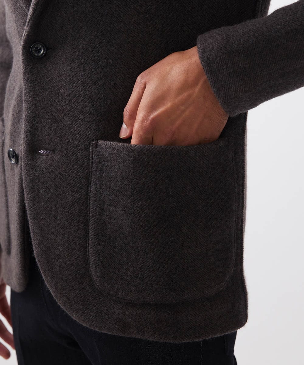 MNFCA81630 MICHEL KLEIN HOMME(ミッシェルクラン オム) 《日本製》へリンボン柄ウールニットジャケット ブラウン