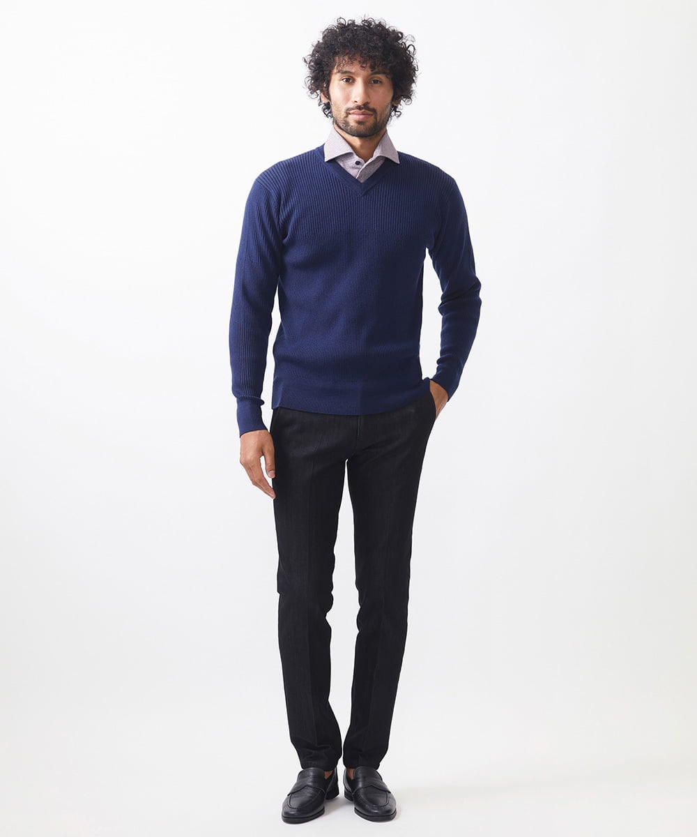 MNFCC61200 MICHEL KLEIN HOMME(ミッシェルクラン オム) リブ編みVネックニット ネイビー