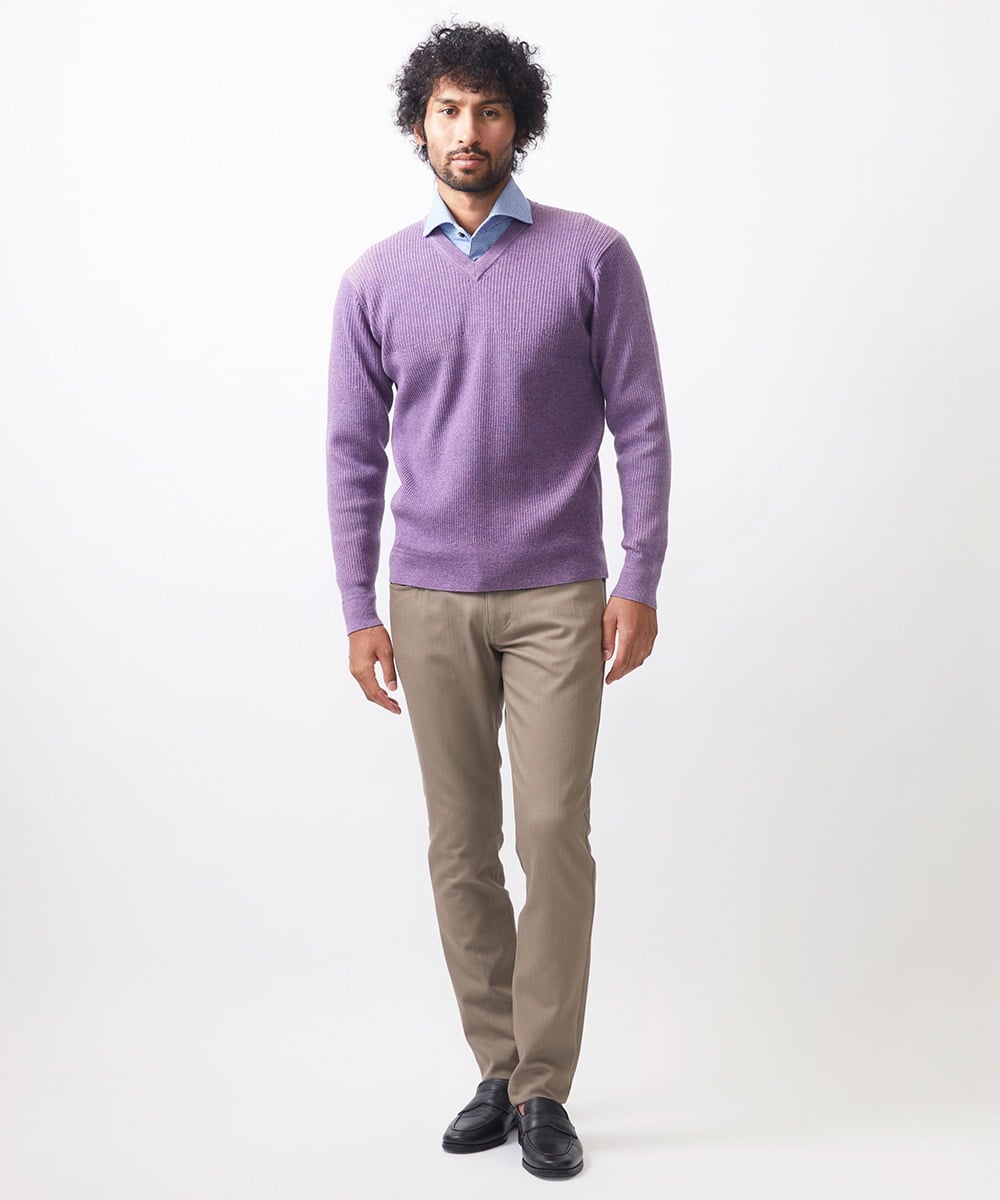 MNFCC61200 MICHEL KLEIN HOMME(ミッシェルクラン オム) リブ編みVネックニット パープル
