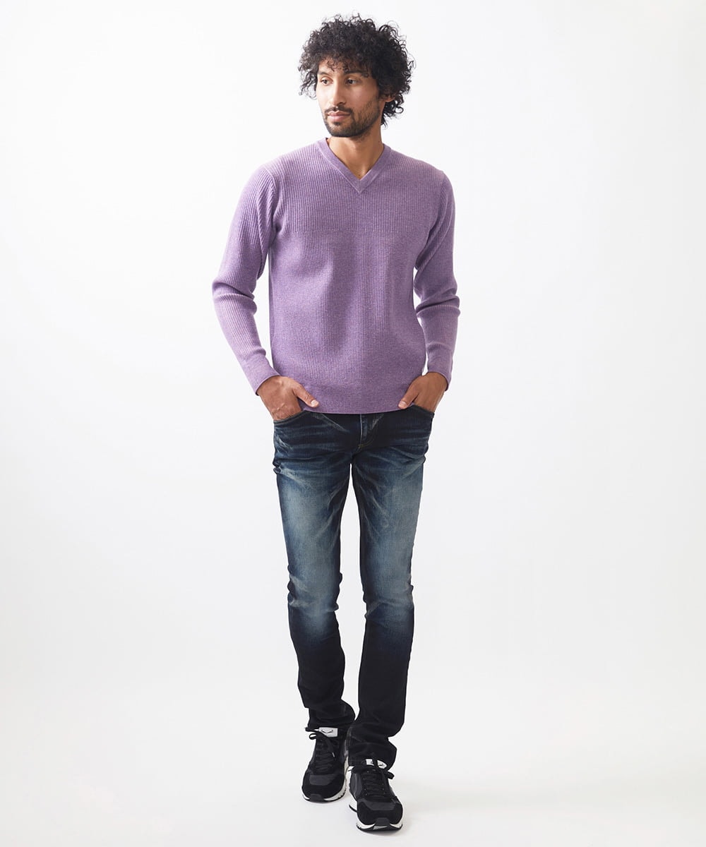 MNFCC61200 MICHEL KLEIN HOMME(ミッシェルクラン オム) リブ編みVネックニット パープル