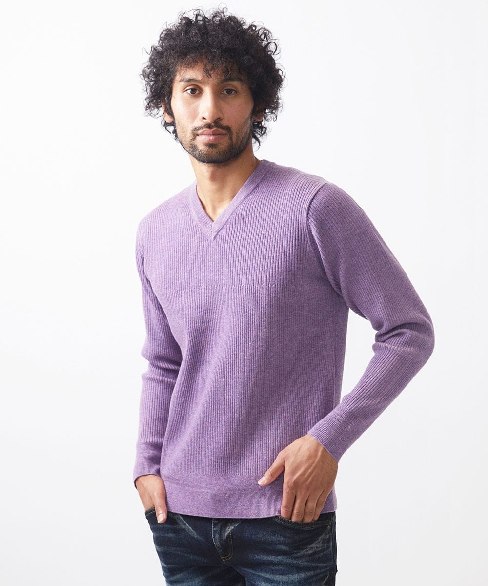 MNFCC61200 MICHEL KLEIN HOMME(ミッシェルクラン オム) リブ編みVネックニット パープル