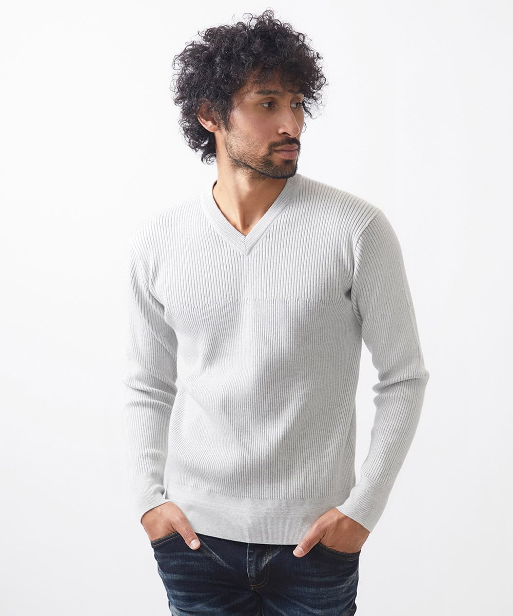 MNFCC61200 MICHEL KLEIN HOMME(ミッシェルクラン オム) リブ編みVネックニット ライトグレー