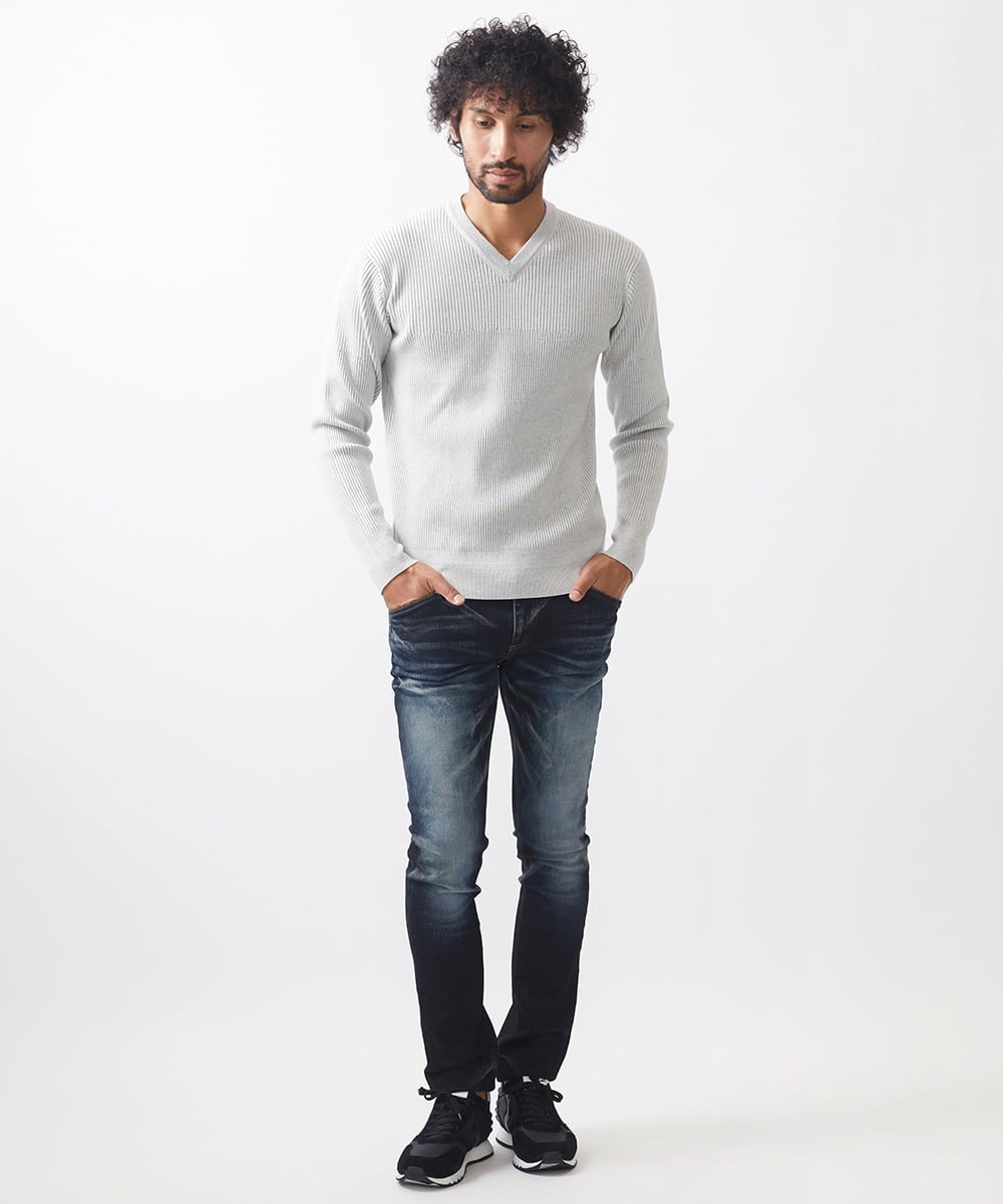 MNFCC61200 MICHEL KLEIN HOMME(ミッシェルクラン オム) リブ編みVネックニット ライトグレー