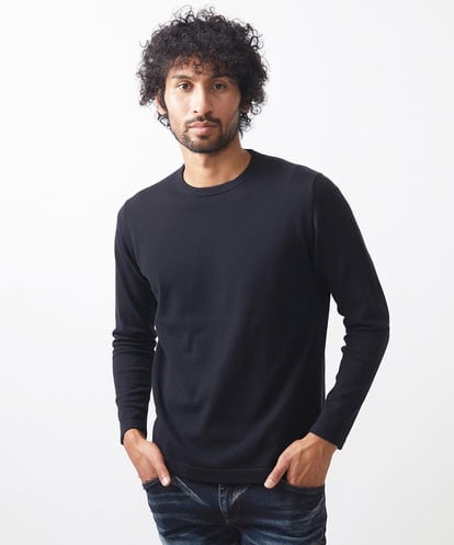 MICHEL KLEIN HOMME(ミッシェルクランオム) ハイゲージクルーネック長袖ニット ブラック/黒 46
