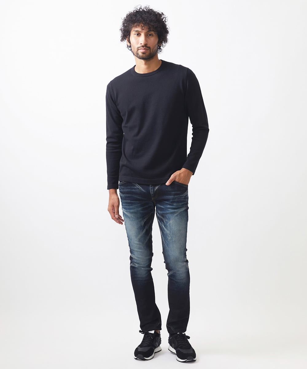 MNFCC65210 MICHEL KLEIN HOMME(ミッシェルクラン オム) ハイゲージクルーネック長袖ニット ブラック