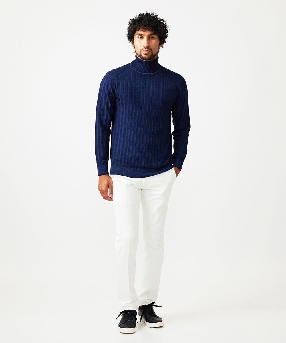 MNFCF11210 MICHEL KLEIN HOMME(ミッシェルクラン オム) ガーメントダイリブ　タートルネックニット ネイビー