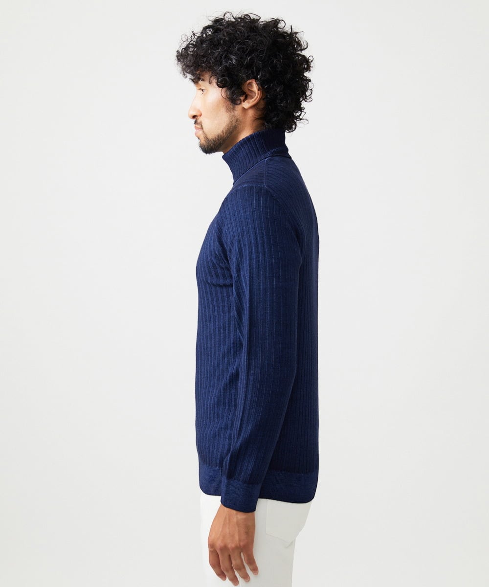 MNFCF11210 MICHEL KLEIN HOMME(ミッシェルクラン オム) ガーメントダイリブ　タートルネックニット ネイビー