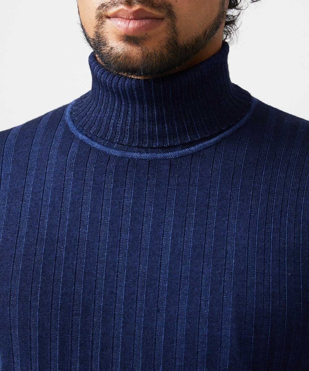 MNFCF11210 MICHEL KLEIN HOMME(ミッシェルクラン オム) ガーメントダイリブ　タートルネックニット ネイビー