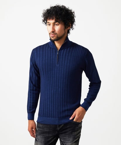MNFCF12230 MICHEL KLEIN HOMME ガーメントダイリブ　 ハーフジップニット