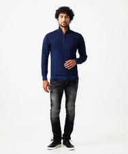MNFCF12230 MICHEL KLEIN HOMME(ミッシェルクラン オム) ガーメントダイリブ　 ハーフジップニット ネイビー