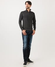 MNFCF12230 MICHEL KLEIN HOMME(ミッシェルクラン オム) ガーメントダイリブ　 ハーフジップニット ダークグレー
