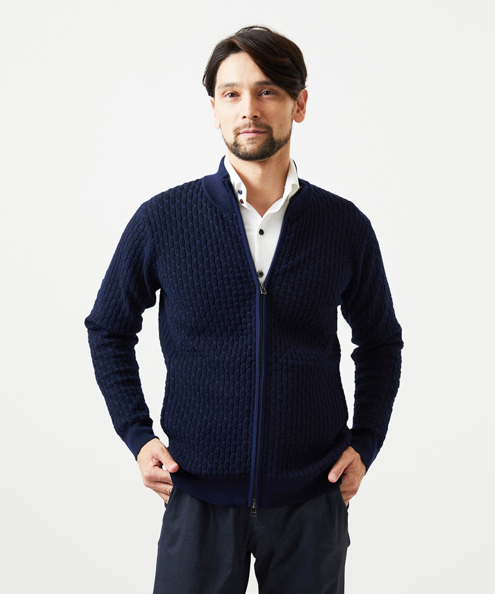 MNFCF50230 MICHEL KLEIN HOMME(ミッシェルクラン オム) スタンドカラ―ニットカーディガン ネイビー