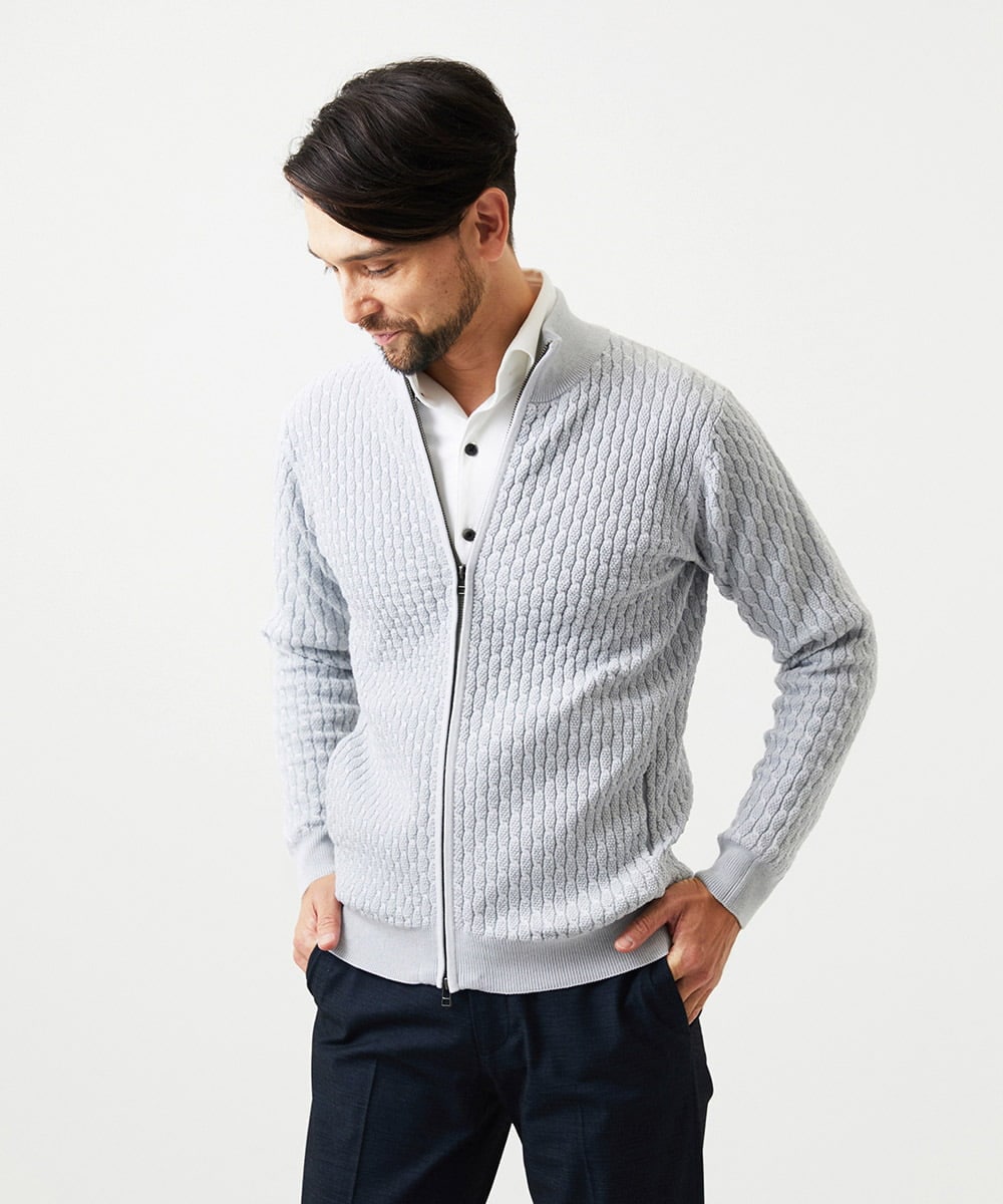 MNFCF50230 MICHEL KLEIN HOMME(ミッシェルクラン オム) スタンドカラ―ニットカーディガン ライトグレー