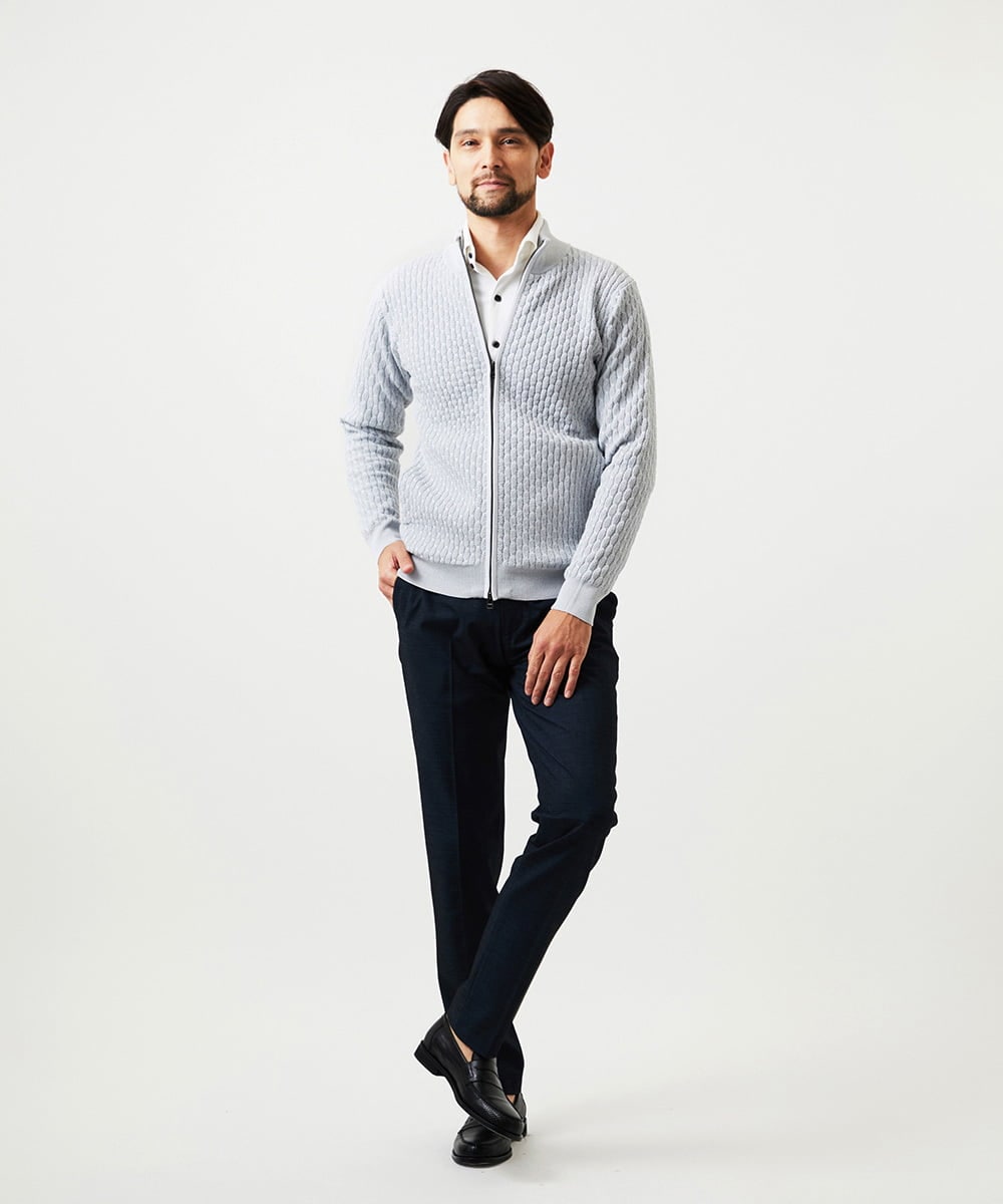 MNFCF50230 MICHEL KLEIN HOMME(ミッシェルクラン オム) スタンドカラ―ニットカーディガン ライトグレー