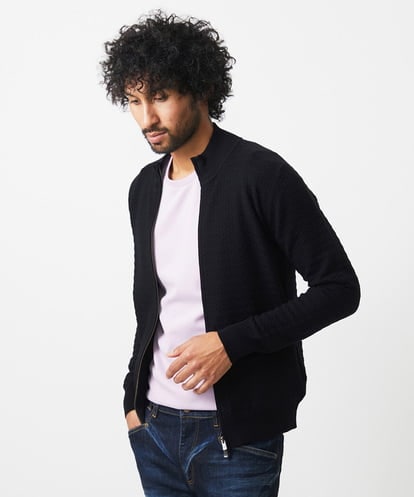 MICHEL KLEIN HOMME(ミッシェルクランオム) クラシカルニットZIPアップカーディガン ブラック/黒 46