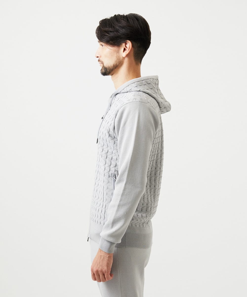 MNFDF52230 MICHEL KLEIN HOMME(ミッシェルクラン オム) 【セットアップ】ニットジップアップパーカー ライトグレー