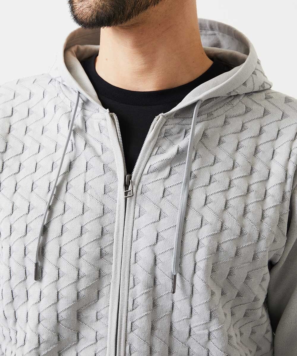 MNFDF52230 MICHEL KLEIN HOMME(ミッシェルクラン オム) 【セットアップ】ニットジップアップパーカー ライトグレー