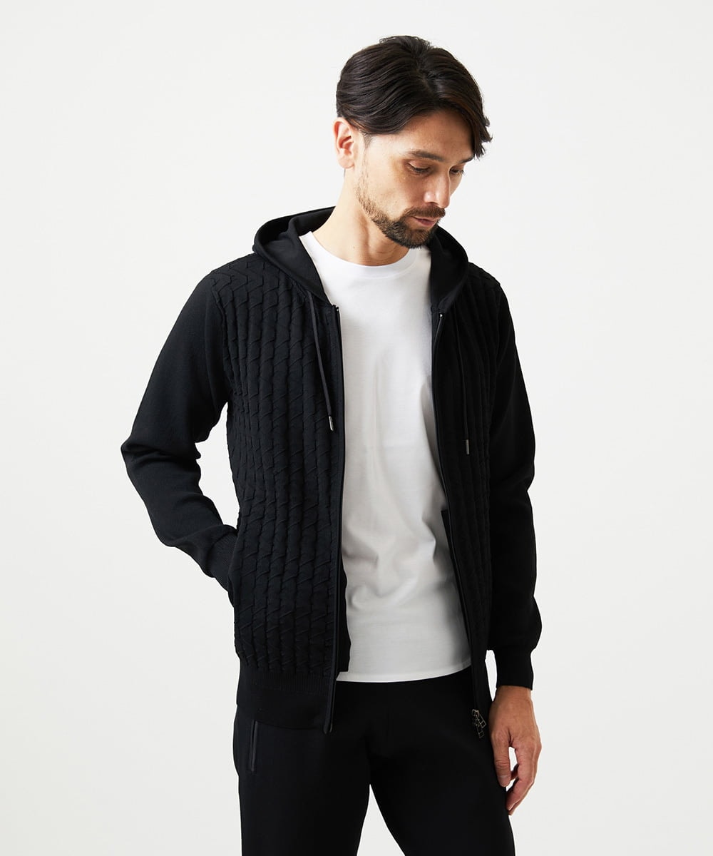 MNFDF52230 MICHEL KLEIN HOMME(ミッシェルクラン オム) 【セットアップ】ニットジップアップパーカー ブラック