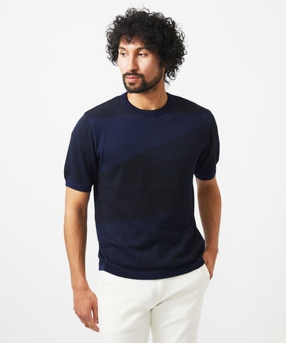 MNFGC56270 MICHEL KLEIN HOMME ダイアゴナル柄クルーネック半袖ニット