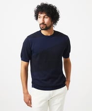MNFGC56270 MICHEL KLEIN HOMME(ミッシェルクラン オム) ダイアゴナル柄クルーネック半袖ニット ネイビー
