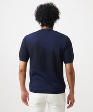 MNFGC56270 MICHEL KLEIN HOMME(ミッシェルクラン オム) ダイアゴナル柄クルーネック半袖ニット ネイビー
