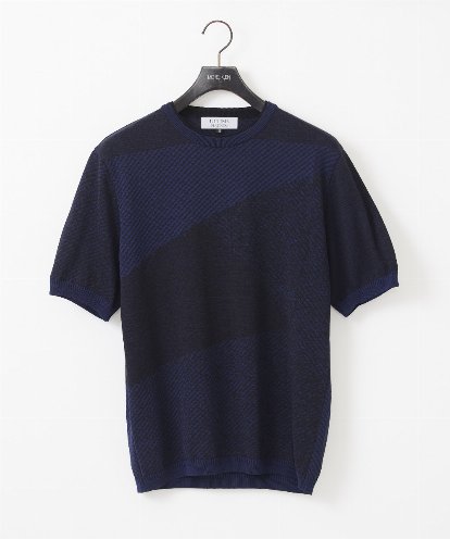 MNFGC56270 MICHEL KLEIN HOMME ダイアゴナル柄クルーネック半袖ニット