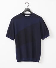 MNFGC56270 MICHEL KLEIN HOMME(ミッシェルクラン オム) ダイアゴナル柄クルーネック半袖ニット ネイビー