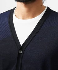 MNFGC57360 MICHEL KLEIN HOMME(ミッシェルクラン オム) ダイアゴナル柄ニットカーディガン ネイビー