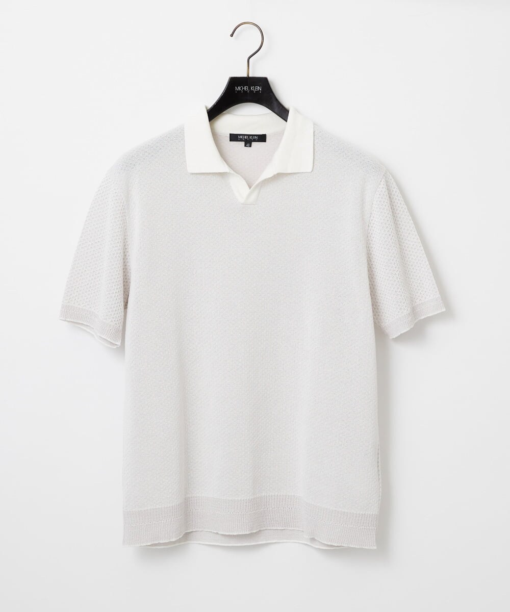 MNFGD57270 MICHEL KLEIN HOMME(ミッシェルクラン オム) 《日本製》見附ニット半袖ポロシャツ アイボリー